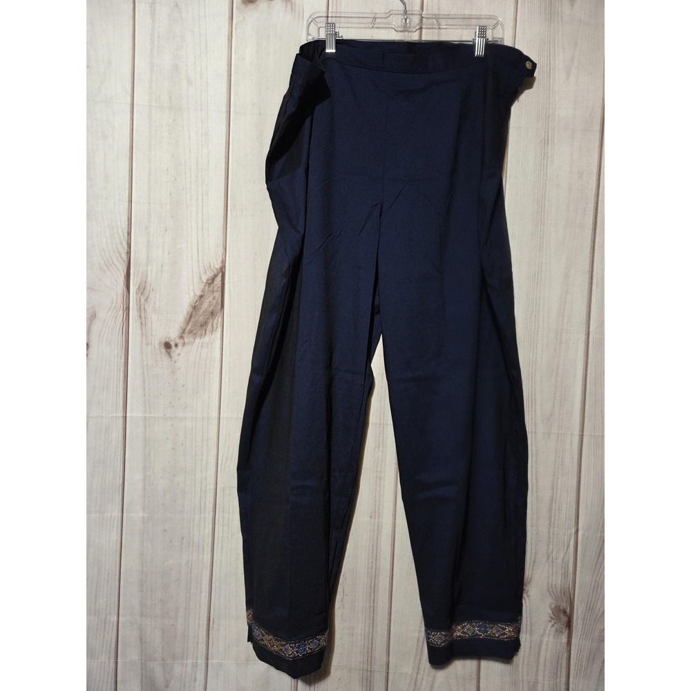 Ashley Stewart Pants Womens 24 Blue Satin Dress Plus Embroidered Hem Lined USA
